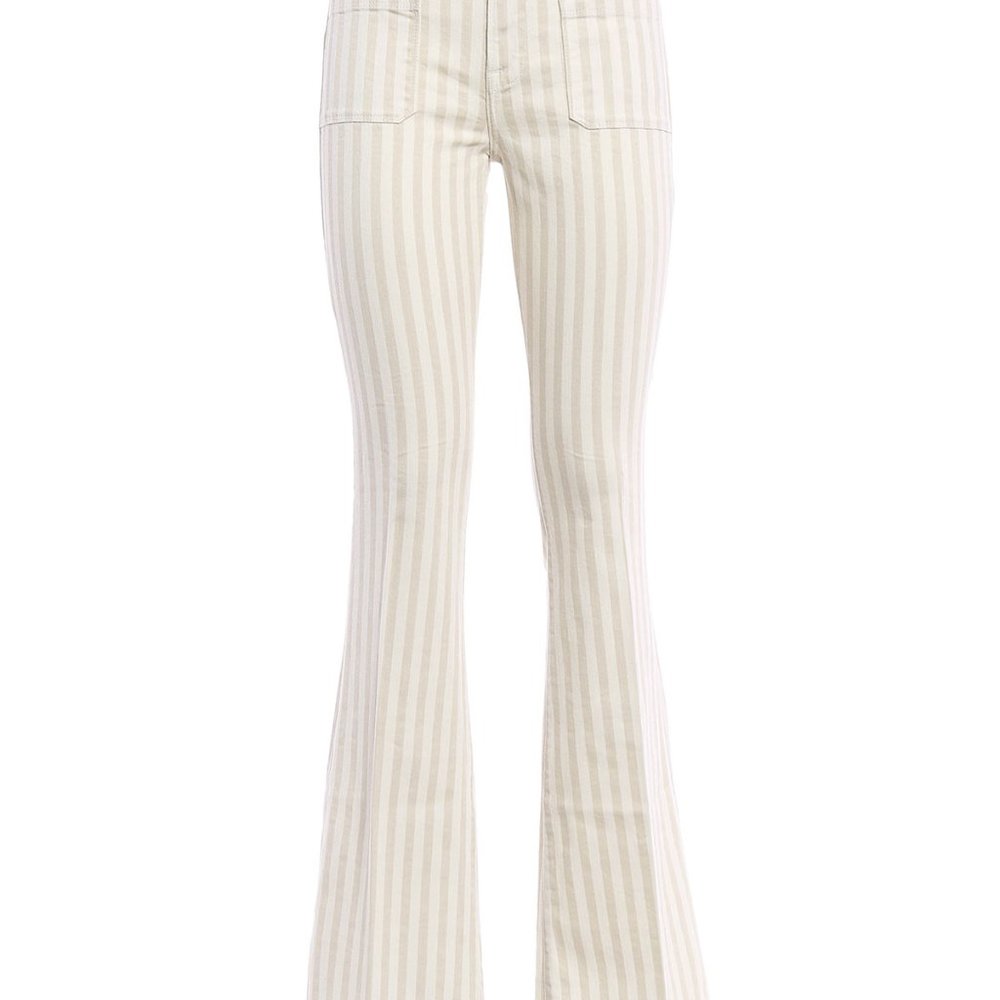 Frame Le Bardot Flare Striped high Rise White Tan jeans sz 26